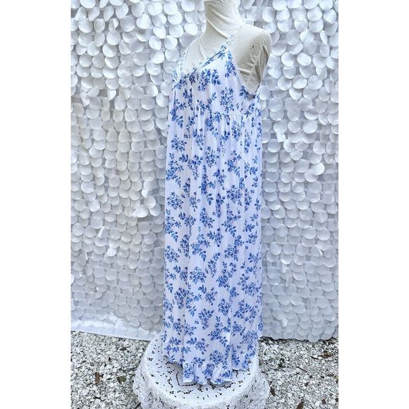 Eileen West Large Blue Floral KNIT Sleeveless Nightgown MAXI Modal NWOT - Picture 4 of 10